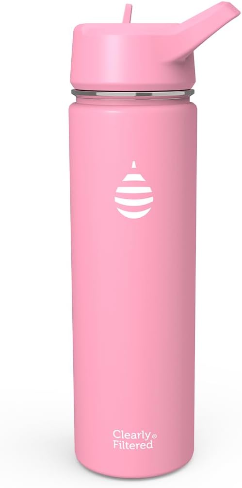 Clearly Filtered Water Bottle | Removes 220+ Contaminants, Double-Wall Insulated Stainless Steel, BPA/BPS Free, Phthalate Free, Filters Flouride Lead Chlorine (20oz, Bubble Gum)