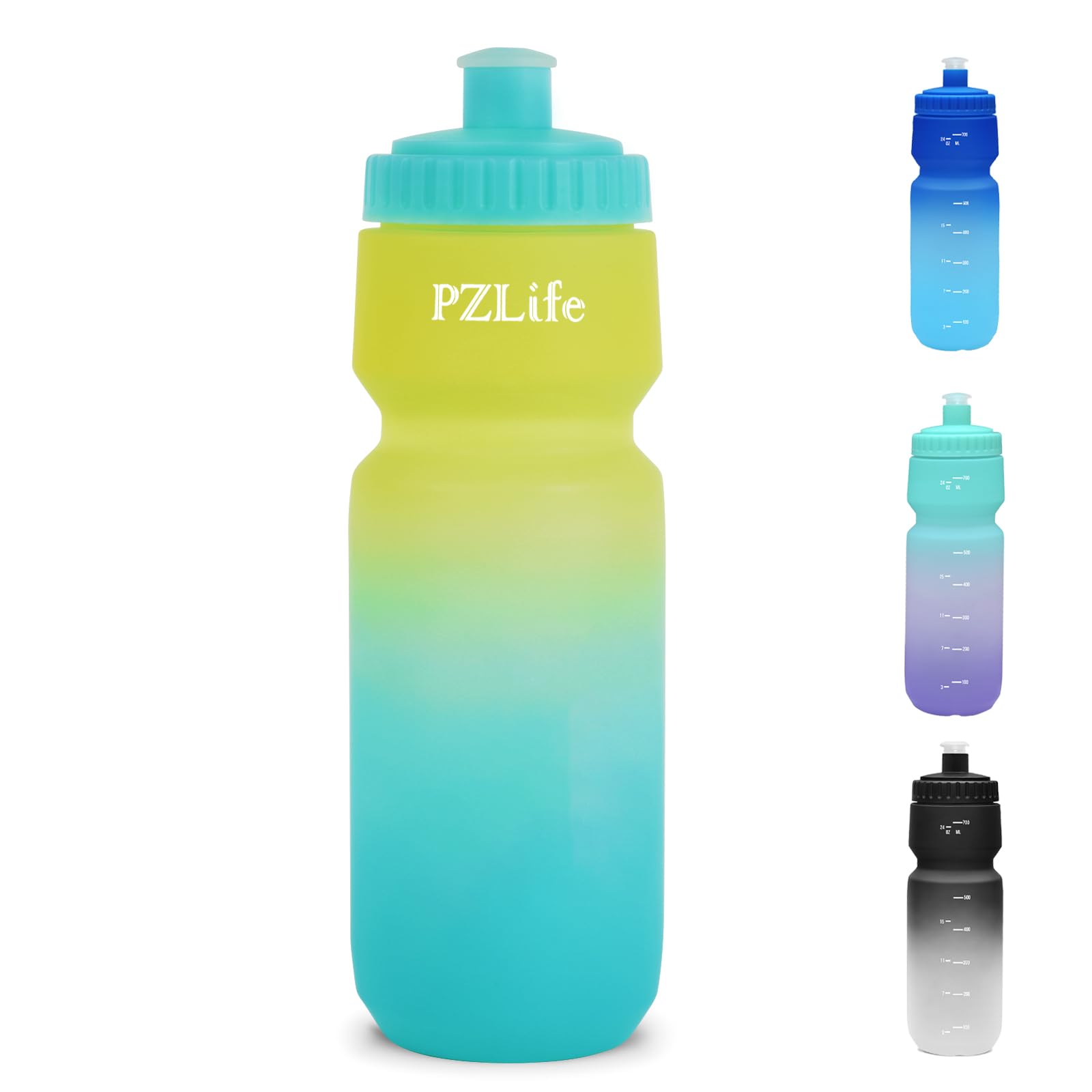 24 oz Bike Water Bottle, Easy Squeeze Cycling & Sports Bottle, BPA Free, Leak Proof with Pull Top Lid, Capacity Scale, for Bicycle, Gym, Running