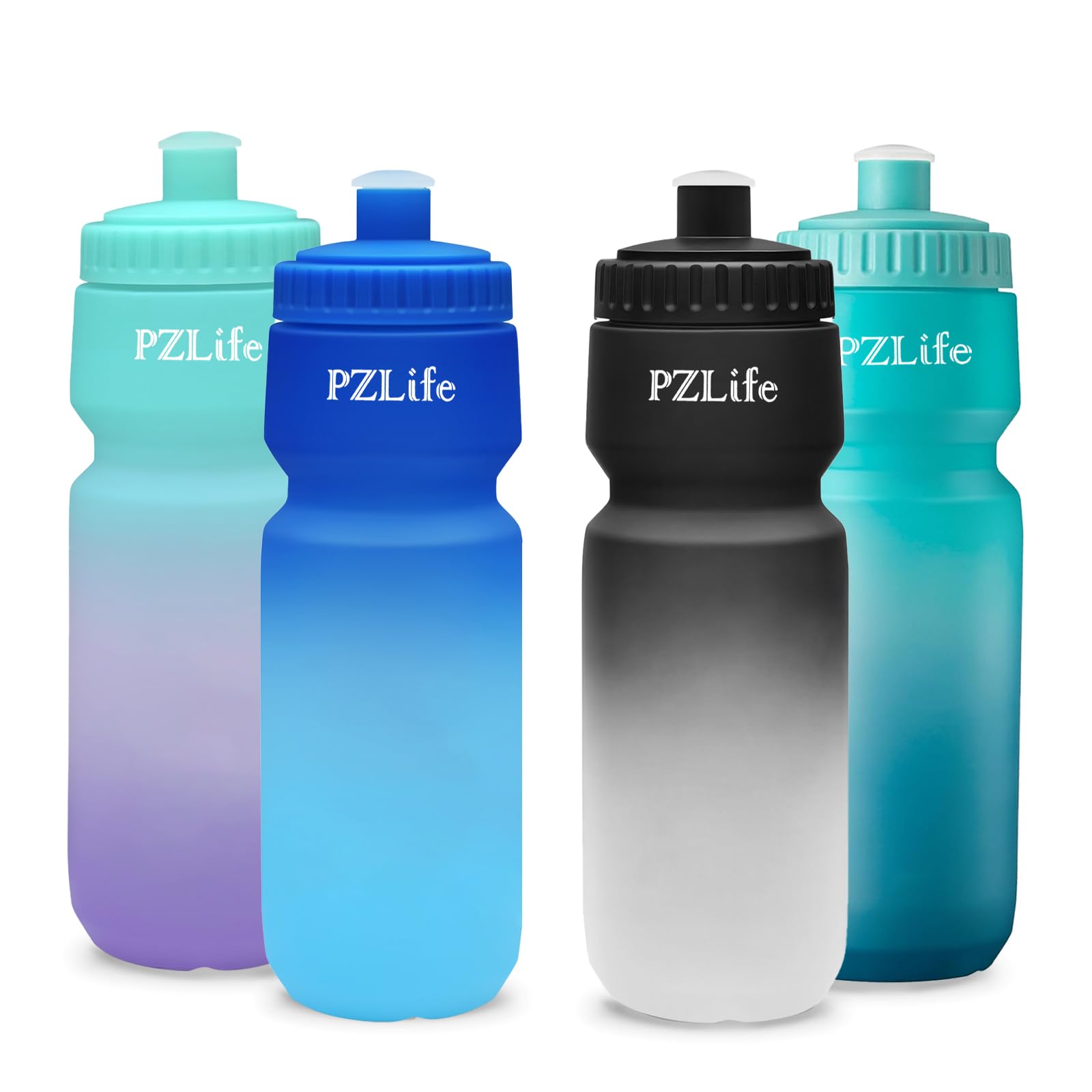 24 oz Bike Water Bottle, Easy Squeeze Cycling & Sports Bottle, BPA Free, Leak Proof with Pull Top Lid, Capacity Scale, for Bicycle, Gym, Running