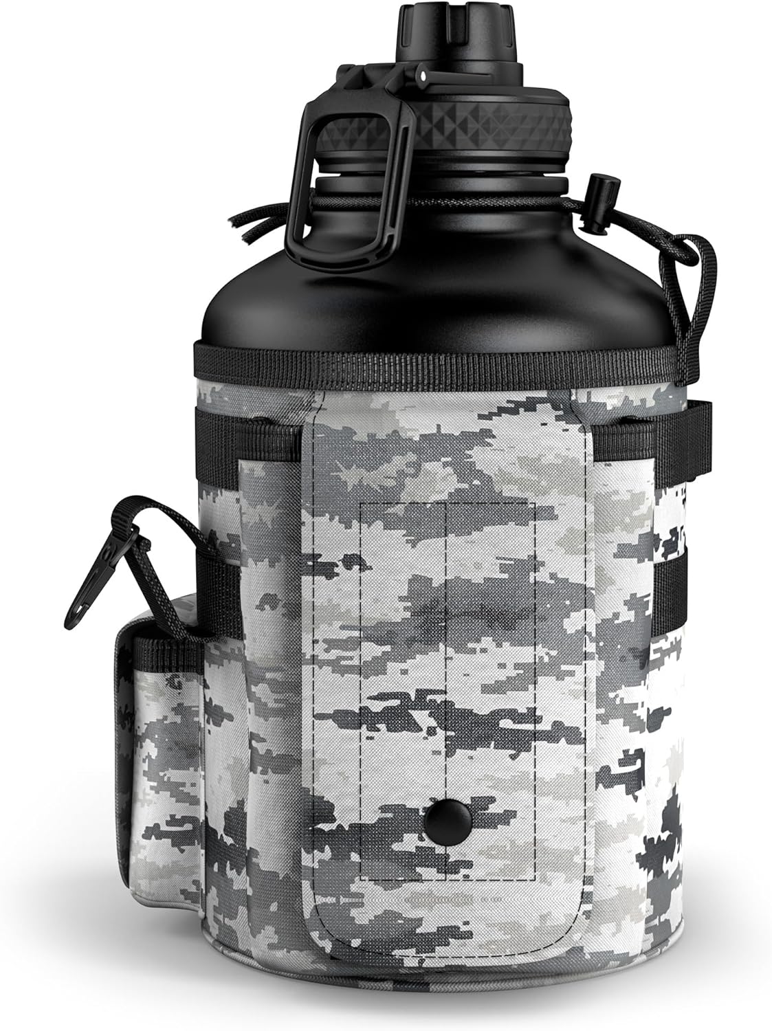 Combat Canteen - 64oz Insulated Water Bottle with Paracord Handle, Stainless Steel Water Jug with Rugged Pockets for Keys, Wallet & Phone - White Digital