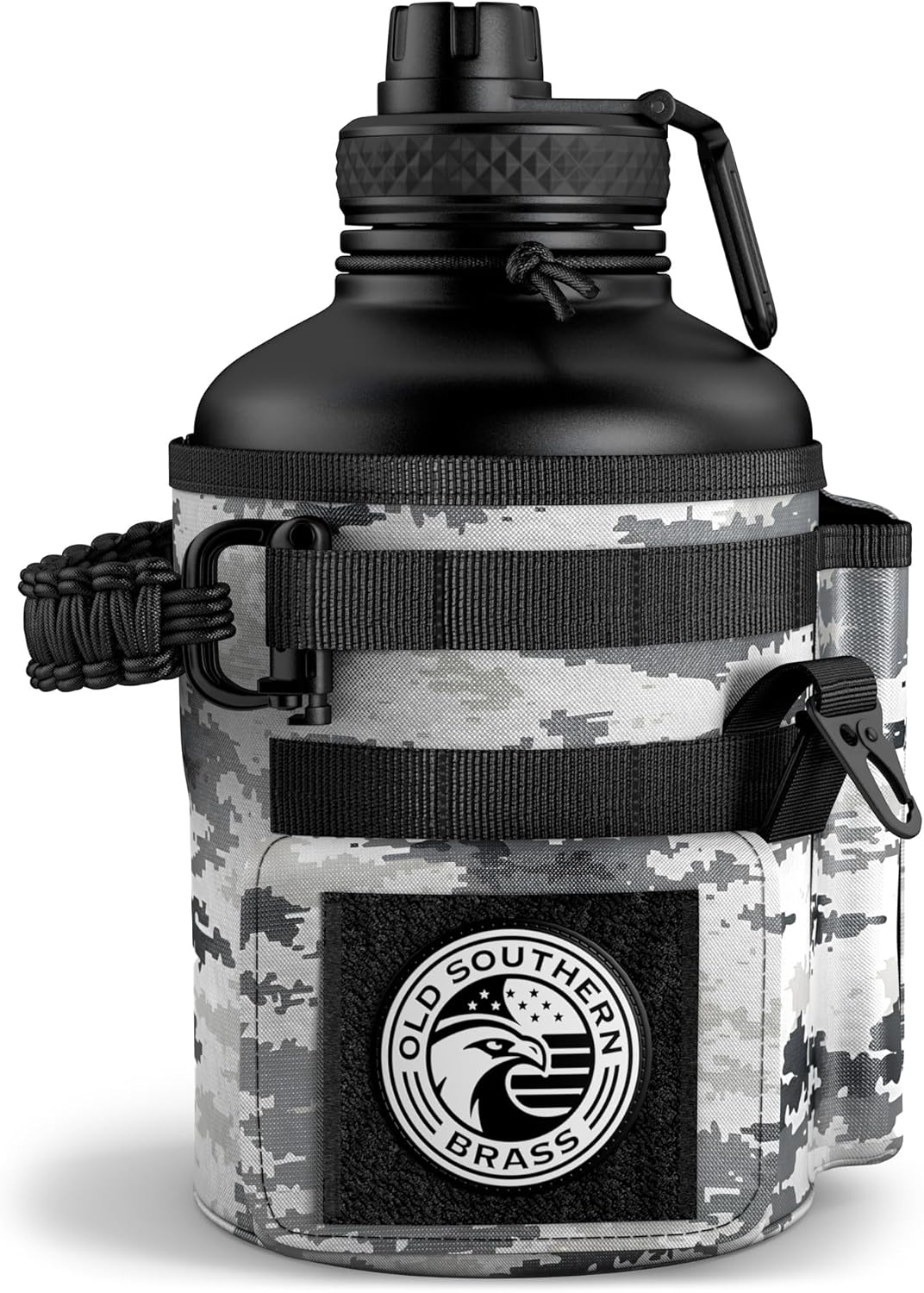 Combat Canteen - 64oz Insulated Water Bottle with Paracord Handle, Stainless Steel Water Jug with Rugged Pockets for Keys, Wallet & Phone - White Digital